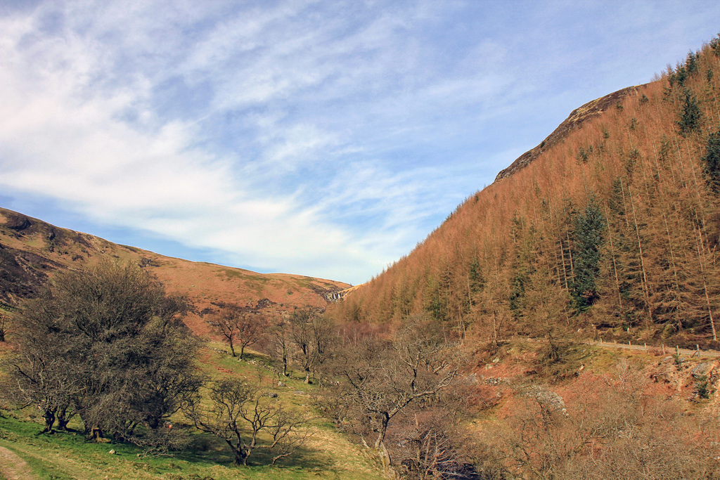 The beginning of the walk to Rhiwagor Falls in the distance