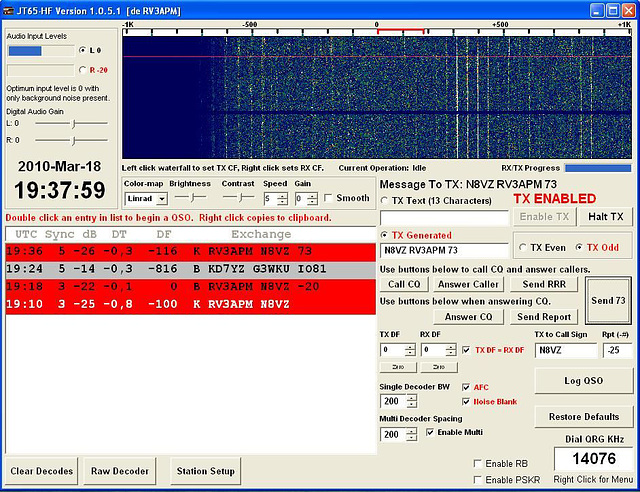 RV3APM -- First QSO (His Screen)