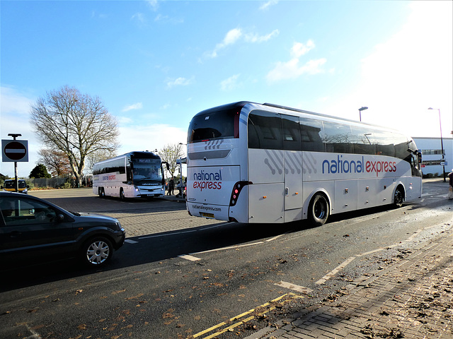 National Express services at Mildenhall bus station - 1 Dec 2021 (P1100094)