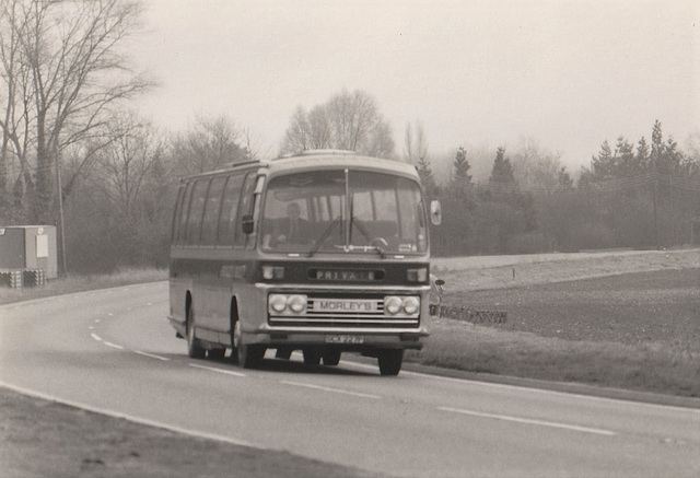 Morley’s Grey Coaches SCX 227P on the old A11 at Barton Mills – 24 Mar 1985 (12-58)