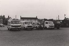 Mini-buses and ancillary vehicles at the Morley's Grey West Row garage – Sep 1985 (27-10)