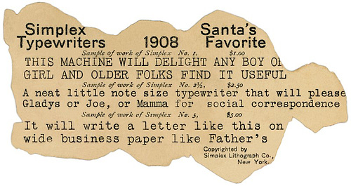 Santa's Favorite Simplex Typewriters, 1908 (Back)