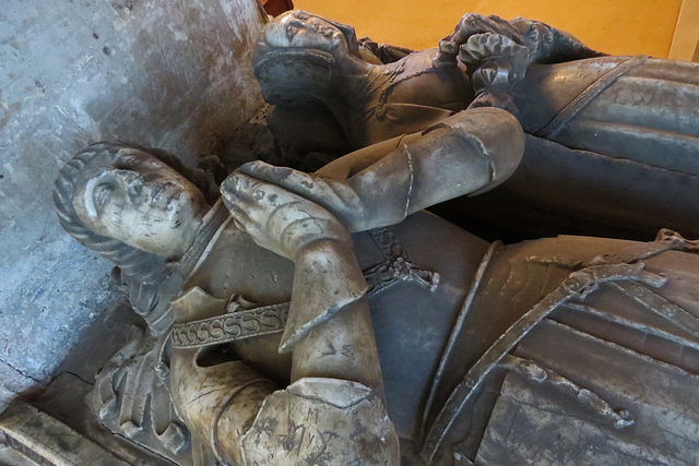 llandaff cathedral, cardiff, wales, c16 tomb effigy of sir christopher mathew and wife 1526 with livery collarr