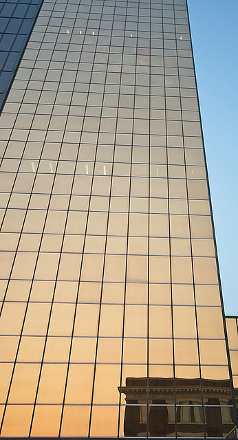 a vintage bank reflected