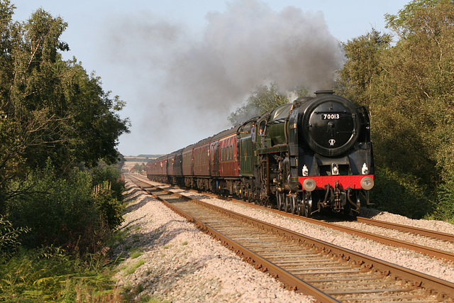 70013 OLIVER CROMWELL on The Scarborough Spa Express  at Robins Bottom Plantation Crossing 1st September 2011