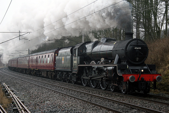 Jubilee 46590 LEANDER with 1Z78 05.54 Scarborough - Carlisle The Cumbrian Mountain Express II at Beckfoot 11th March 2017