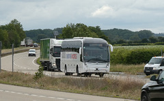 Back on the road again!! Ambassador Travel 214 (National Express contractor) 214 (BV19 XRA) on the A11 at Barton Mills - 1 Jul 2020 (P1070024)