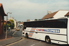 Ambassador Travel 103 (F103 CCL) leaving King Street, Mildenhall – 25 July 1992 (168-17)
