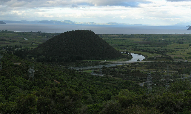 Lake Taupo and hill Maunganamu above Tokaanu canal