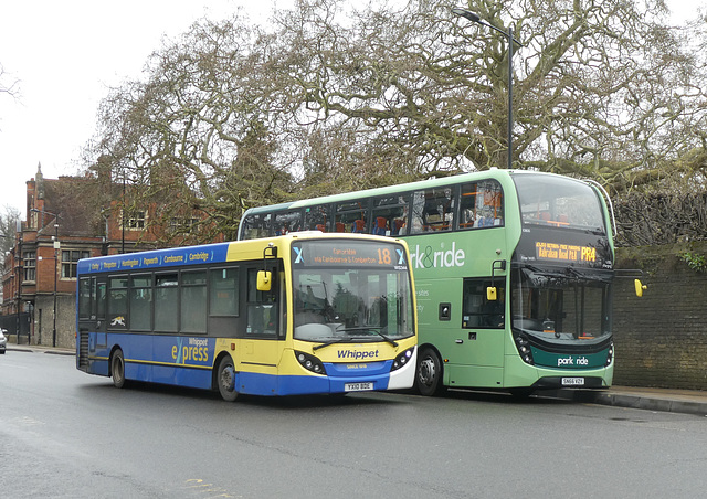 Whippet WS344 (YX10 BDE) and Stagecoach East 10800 (SN66 VZY) in Cambridge - 29 Mar 2023 (P1140814)