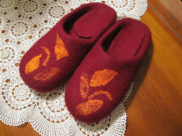 red felted slippers