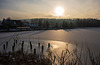 Frozen lake in the evening sun