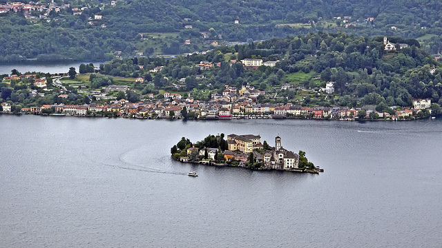 The island of San Giulio, and Orta, seen from Madonna del Sasso,