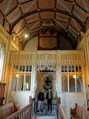 Organ pipes, carved stone screen, Janie and Claire