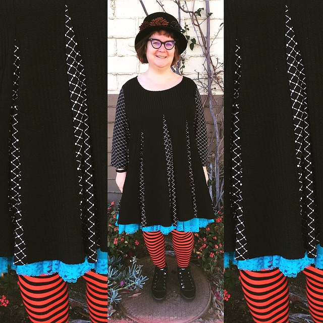 Dress with petticoat and striped tights