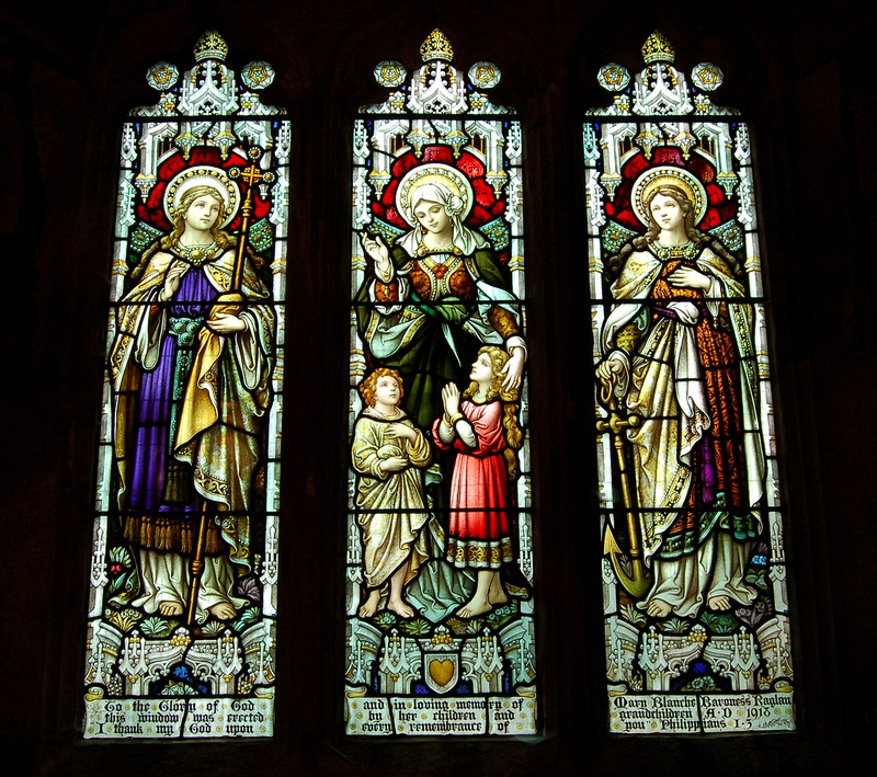 Faith, Hope, and Charity Window in memory of Baroness Raglan, Saint John's Church, Llandenny, Monmouthshire
