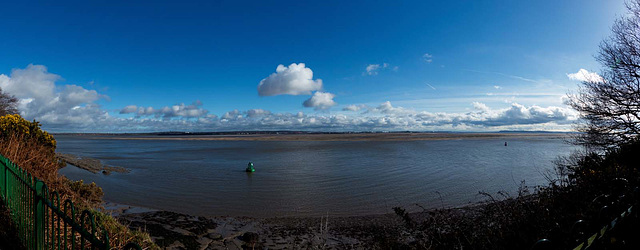 Portrait style River Mersey panorama looking across stream.