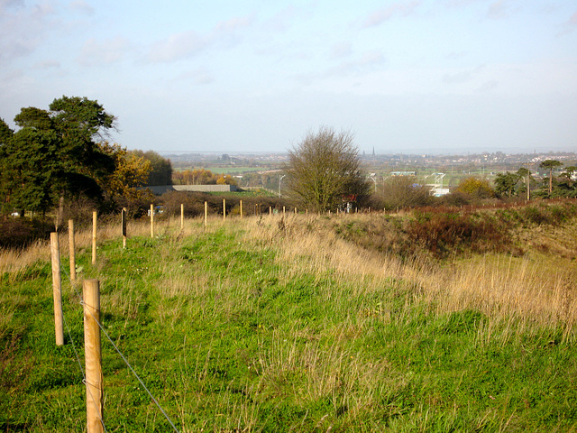 Looking back over the Toll Road towards Lichfield Cathedral