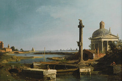 Detail of Lock, Column, and Church beside a Lagoon by Canaletto in the Metropolitan Museum of Art, January 2022