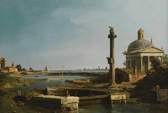 Detail of Lock, Column, and Church beside a Lagoon by Canaletto in the Metropolitan Museum of Art, January 2022