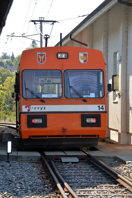 Bereit zur Abfahrt von Orbe nach Chavornay (Chemin de fer Orbe–Chavornay )