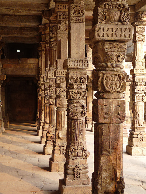 Delhi- Columns in the Quwwat-ut-Islam Mosque