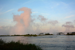 Zambia, The Water Dust of Victoria Falls in the Sunrise Lights