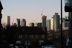 Looking North towards Canary Wharf skyscrapers