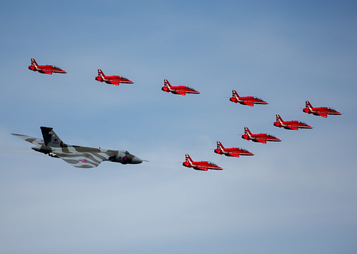 Vulcan Bomber with Red Arrow Escort