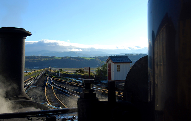 Drivers view from the cab of Merddin Emrys just before departure.