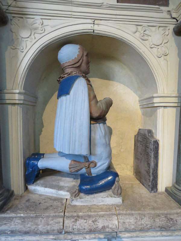 church enstone, oxon  (6) c17 tomb of stevens wisdom, his effigy kneels before his own tombstone