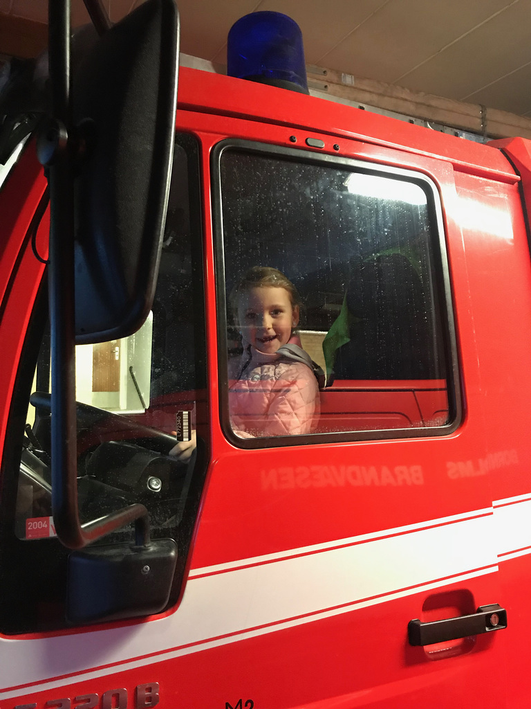 Bella in the fire truck