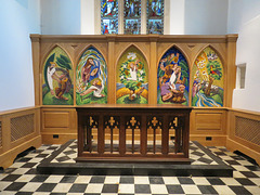 church enstone, oxon  (13) c21 mosaic reredos by nicholas mynheer based on concordances between myths of st kenelm and christ  c.2018