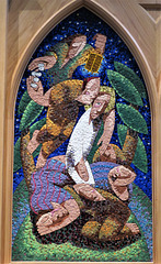 church enstone, oxon  (18) mosaic reredos by nicholas mynheer based on concordances between myths of st kenelm and christ  c.2018,
