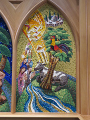church enstone, oxon  (19) mosaic reredos by nicholas mynheer based on concordances between myths of st kenelm and christ  c.2018,