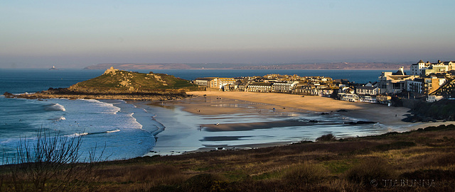 St Ives sunset, surfers and shadows