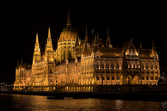 The Hungarian Parliament Building by night.