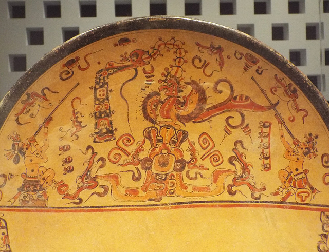 Detail of a Mayan Plate with Gods Shooting Blowguns in the Metropolitan Museum of Art, December 2022