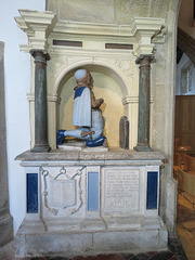 church enstone, oxon  (30) c17 tomb of stevens wisdom, his effigy kneels before his own 1633 tombstone