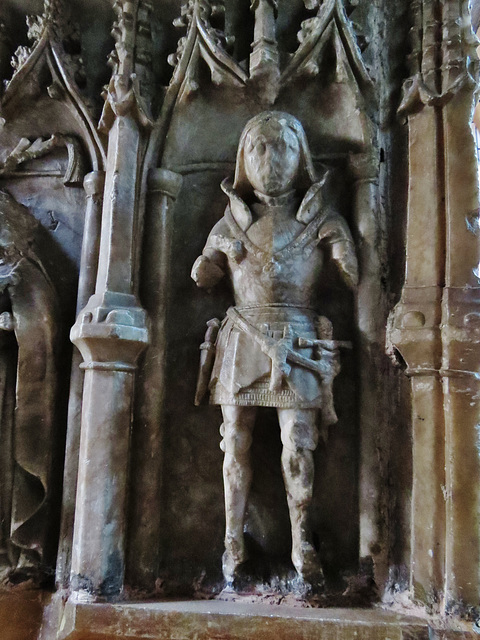 llandaff cathedral, cardiff, wales, weeper with livery collar on tomb of sir william mathew +1528