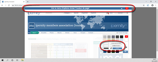 Menu révisé de l'option "Couleur de page" à partir de décembre 2019