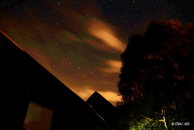 The Big Dipper just over the apex of the roof