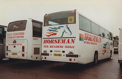 Horseman Coaches L350 MKU and R.D.J. Coaches K532 RJX at the N.E.C – 11 Jun 1996 (316-23A)