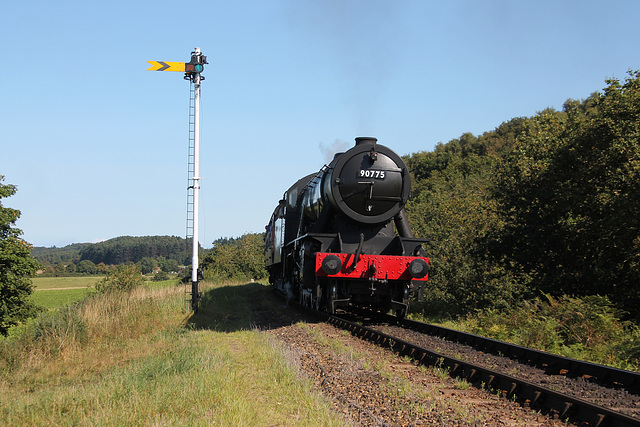 WD class 2-10-0 90775 between Weybourne and Holt with 2M30 14:29 Sheringham - Holt,North Norfolk Railway 2nd September 2017