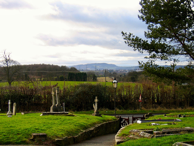 View towards the Malvern Hills from the Church of St Mary the Virgin at Stone