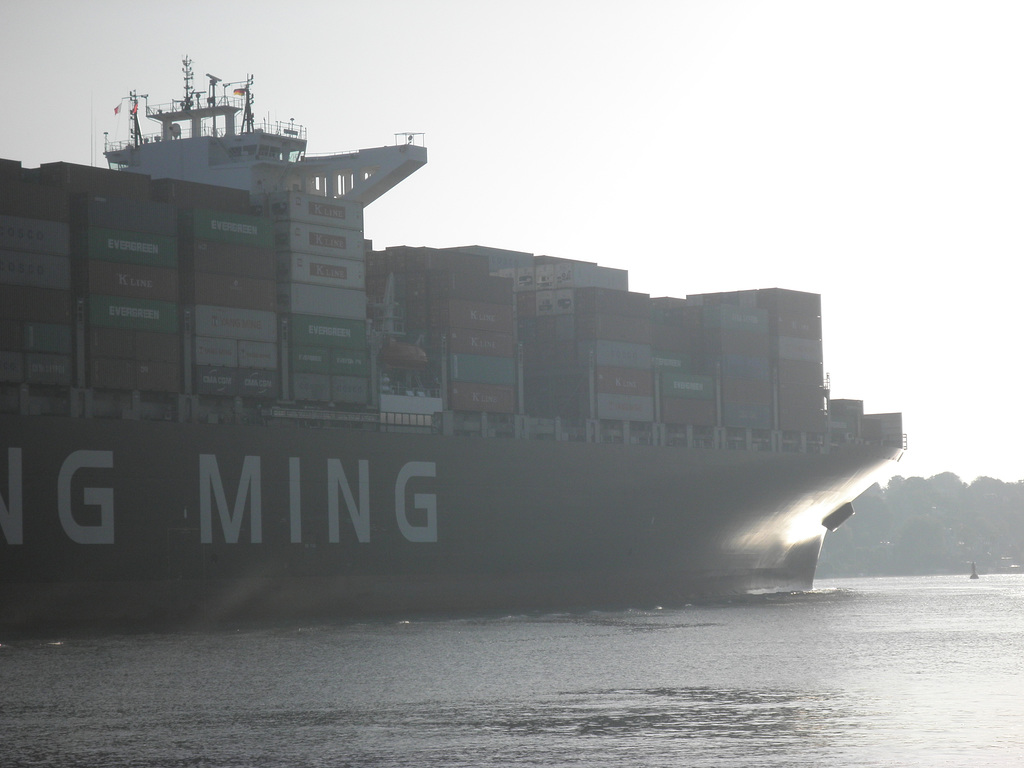 YM World auf der morgendlichen Elbe