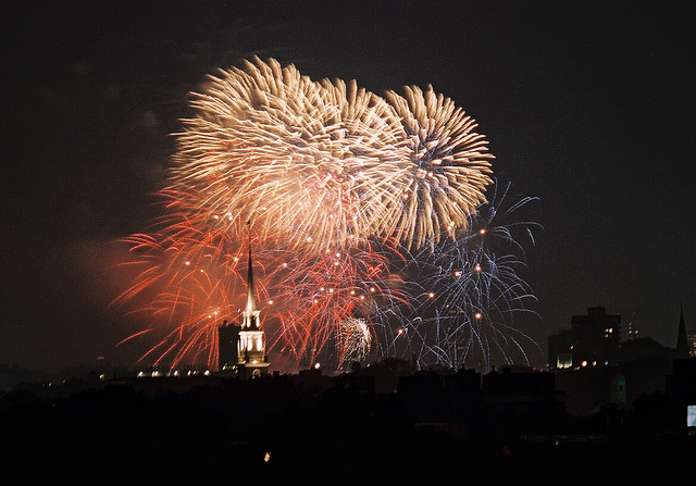 Boston July 4th fireworks from Cambridge