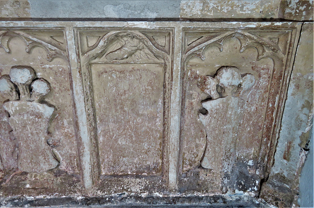 marldon church, devon , late c15 screen with minature tombs to otho gilbert +1492 and wife (2)