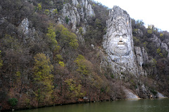 Romania, Decebalus Rock Face over the Danube Gulf of Mraconia