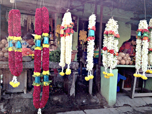 Garlands, coconuts, bananas....